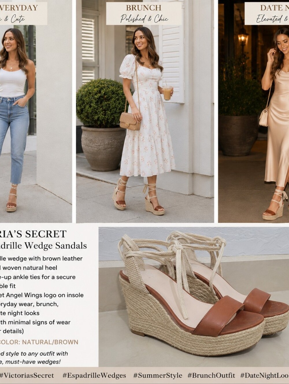Victoria's Secret Lace-up Espadrille Wedge Sandals Size 8